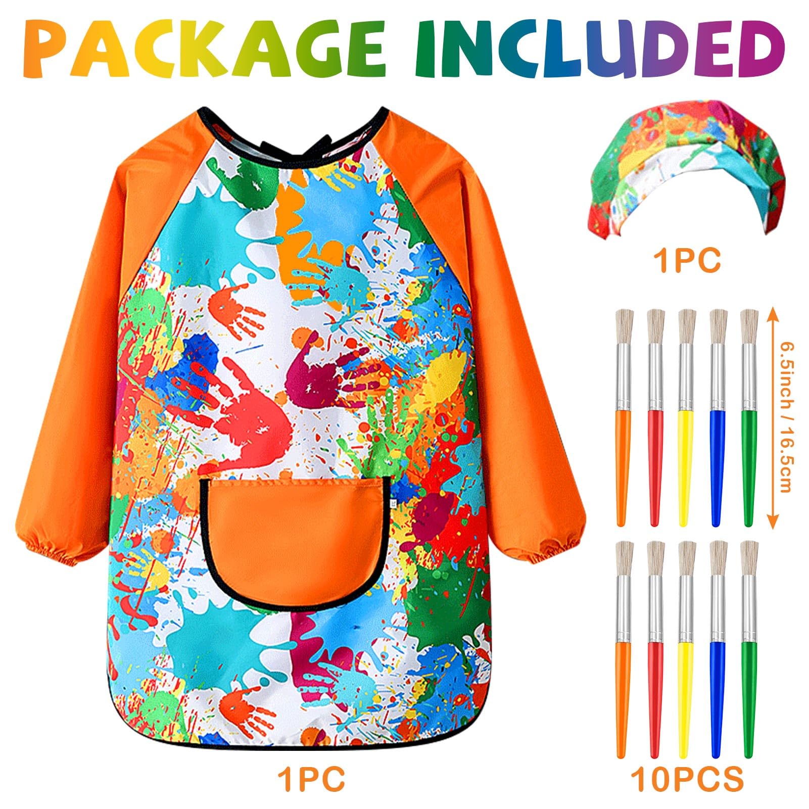 Effluvcy Kids Painting Apron 10Pcs Kids Art Aprons Age 6-11 Age Waterproof Graffiti Aprons Long Sleeves with Pockets,Painting Smock Boys and Girls Play Apron for Craft World Book Day - Image 3