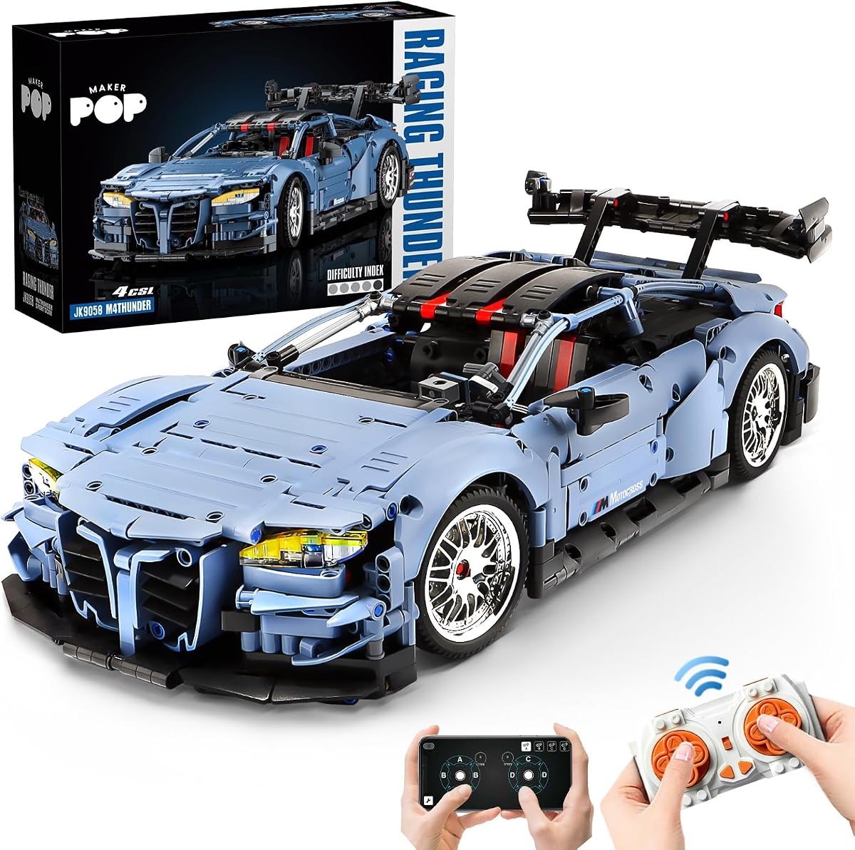 Remote Control Car Building Kit, 1:10 M4 Champion Racing Car Building Block | with Motors Light Rechargeable Battery-2280 PCS,Challenge Construction Toy Gift for Technical Enthusiasts Adults Boys Age 14+