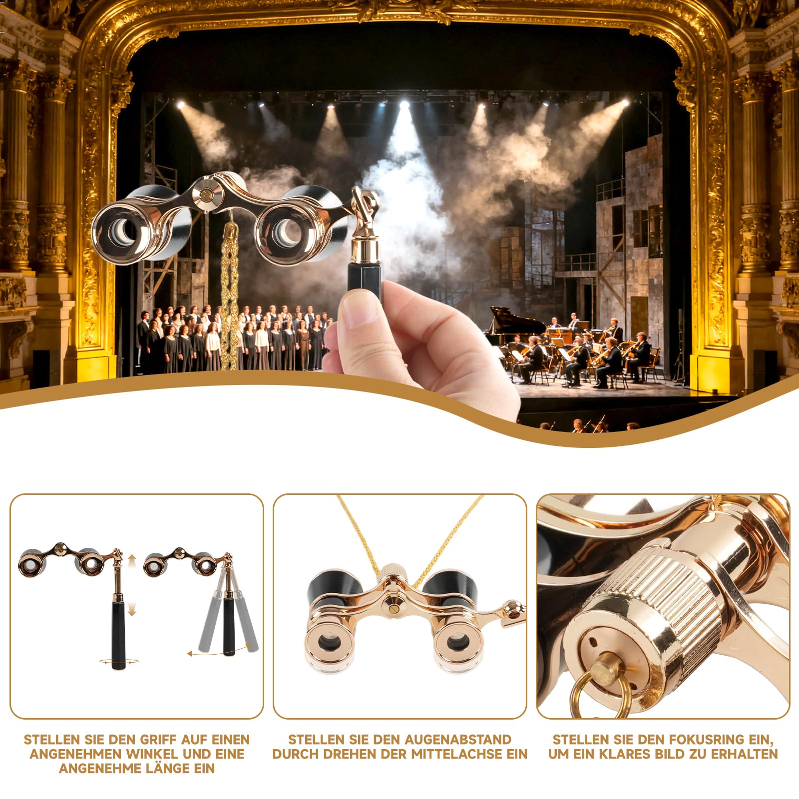 Opernglas 3x25 BK7 Prisma – Leichtes Retro Theaterfernglas (150g) für Oper Konzert Kino, Schwarz
