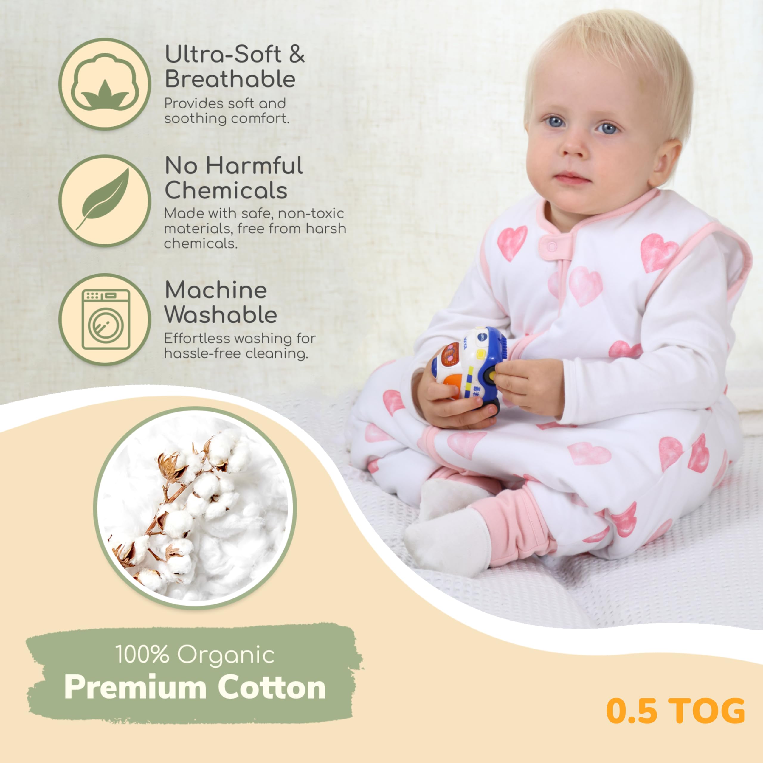 Mama Cheetah Gigoteuse pour tout-petit avec pieds 18-36 Mois, 0,5 TOG en coton biologique avec jambes, pour marcheurs avec fermeture éclair à 2 voies, gigoteuse pour filles et garçons, 2 paquet Moyen - 4