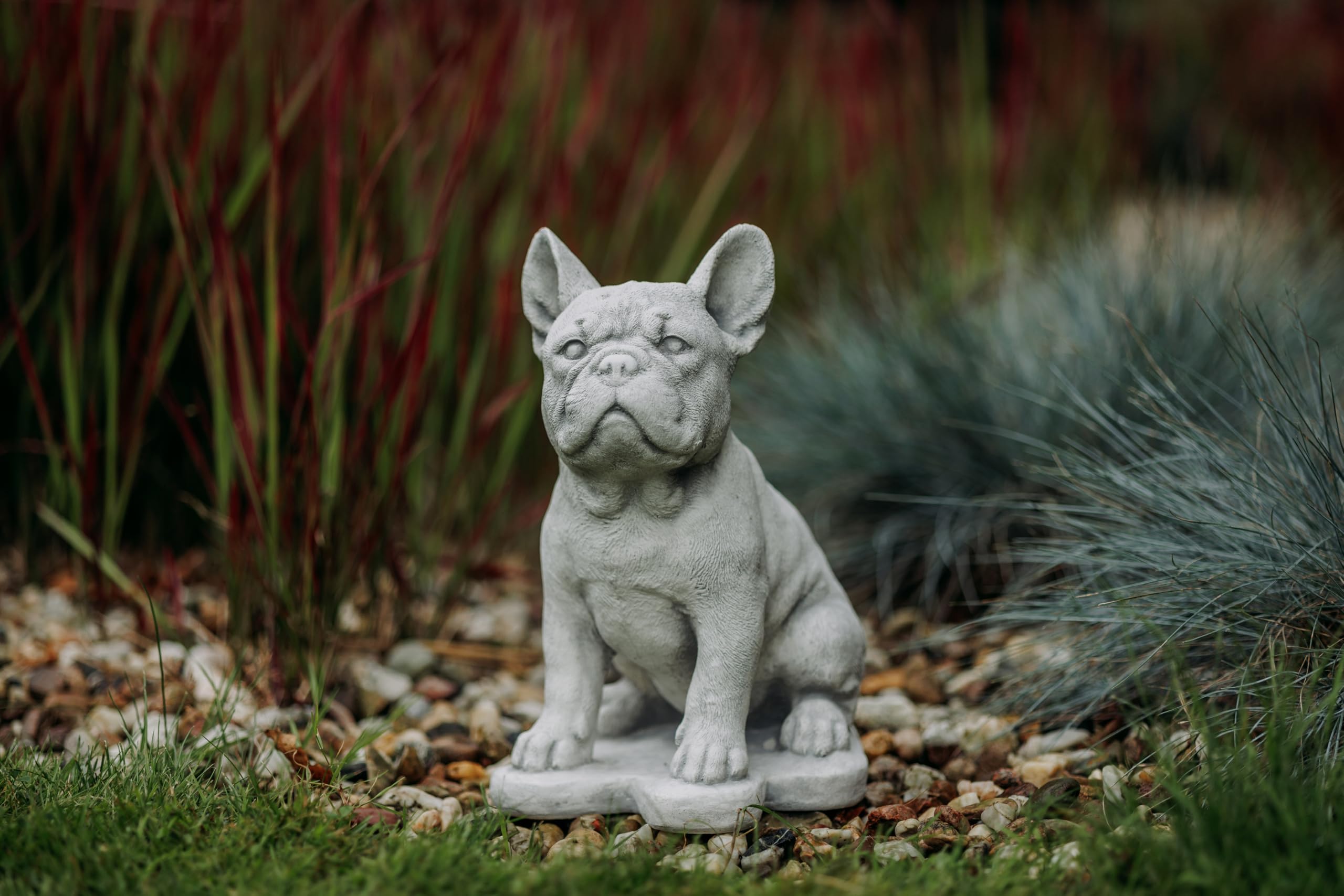 gartendekoparadies.de Cane Bulldog francese, statuetta in pietra, altezza 31 cm, 9 kg, grigio, antigelo in pietra grès per esterni