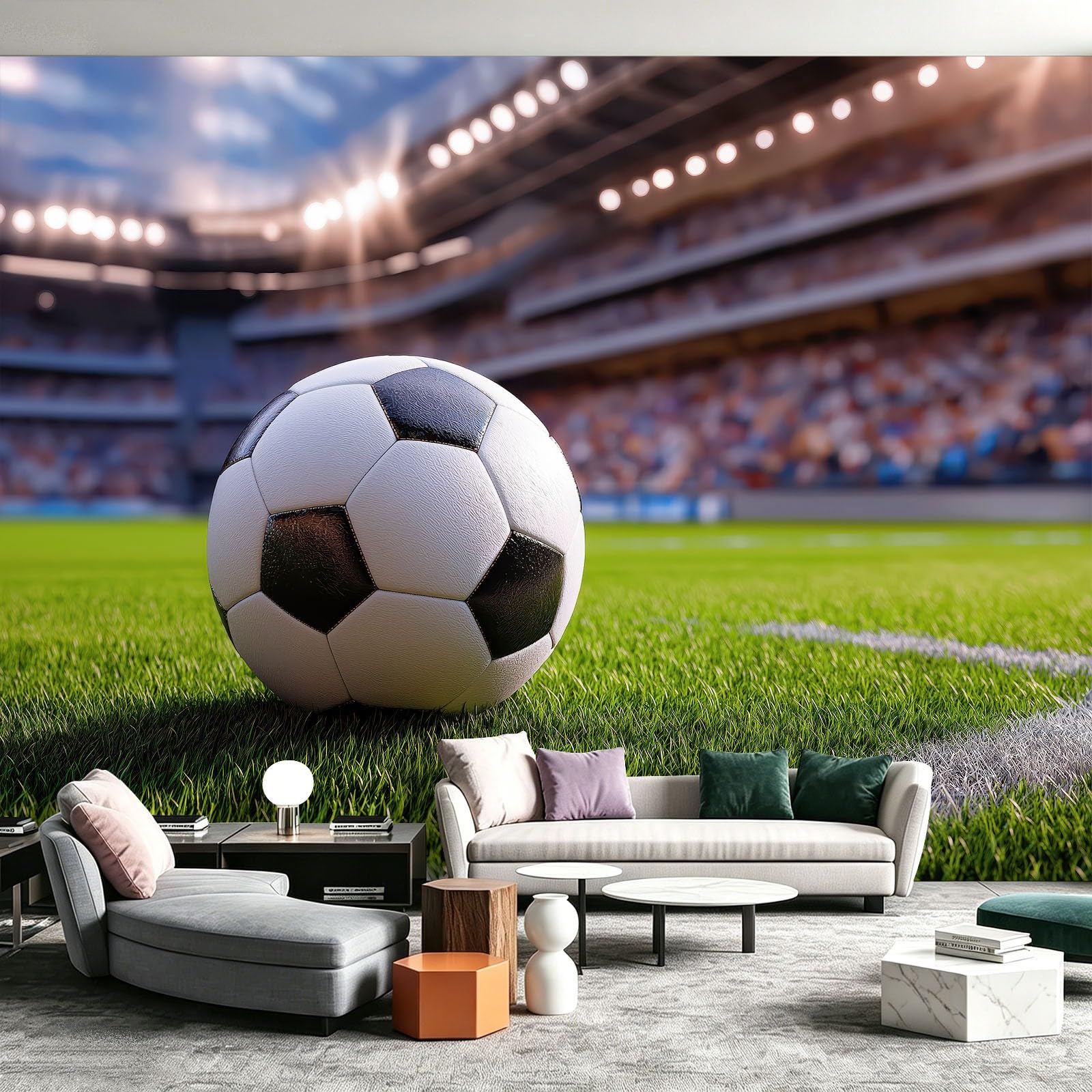 Carta da parati fotografica moderna, stadio, prato, calcio, adesivo da parete, 350 x 256 cm, pellicola decorativa per mobili, pellicola decorativa, pannello da parete, poster da parete, poster da
