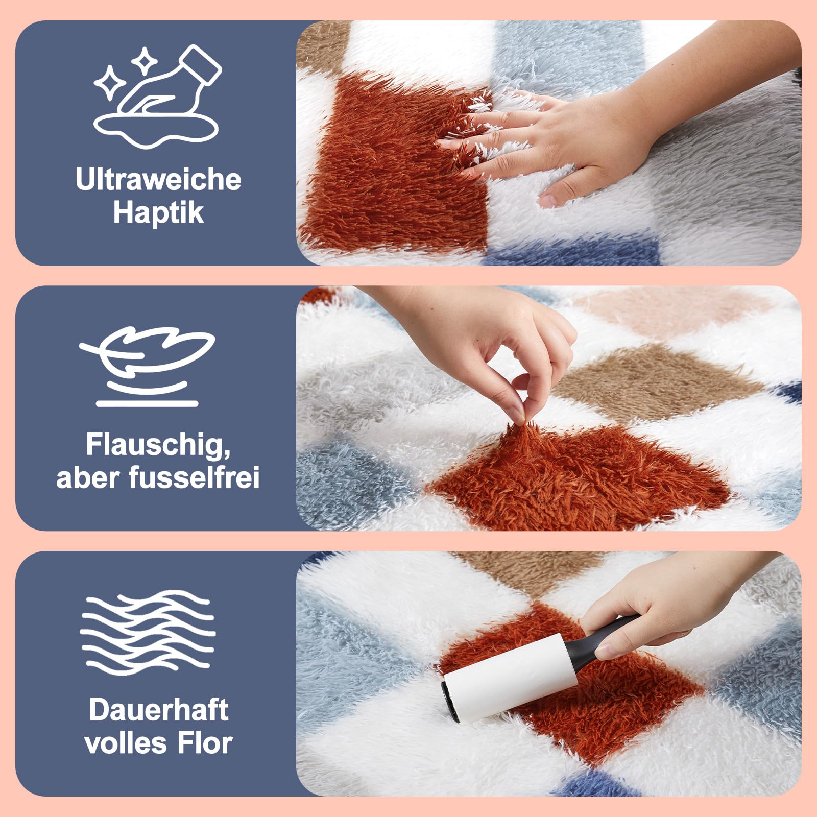 Flauschiger Teppich 200 x 300 cm Waschbar für Wohnzimmer(Farbe) | Anti-Rutsch Moderne Extra großer Teppich fürs Kinderzimmer, Schlafzimmer