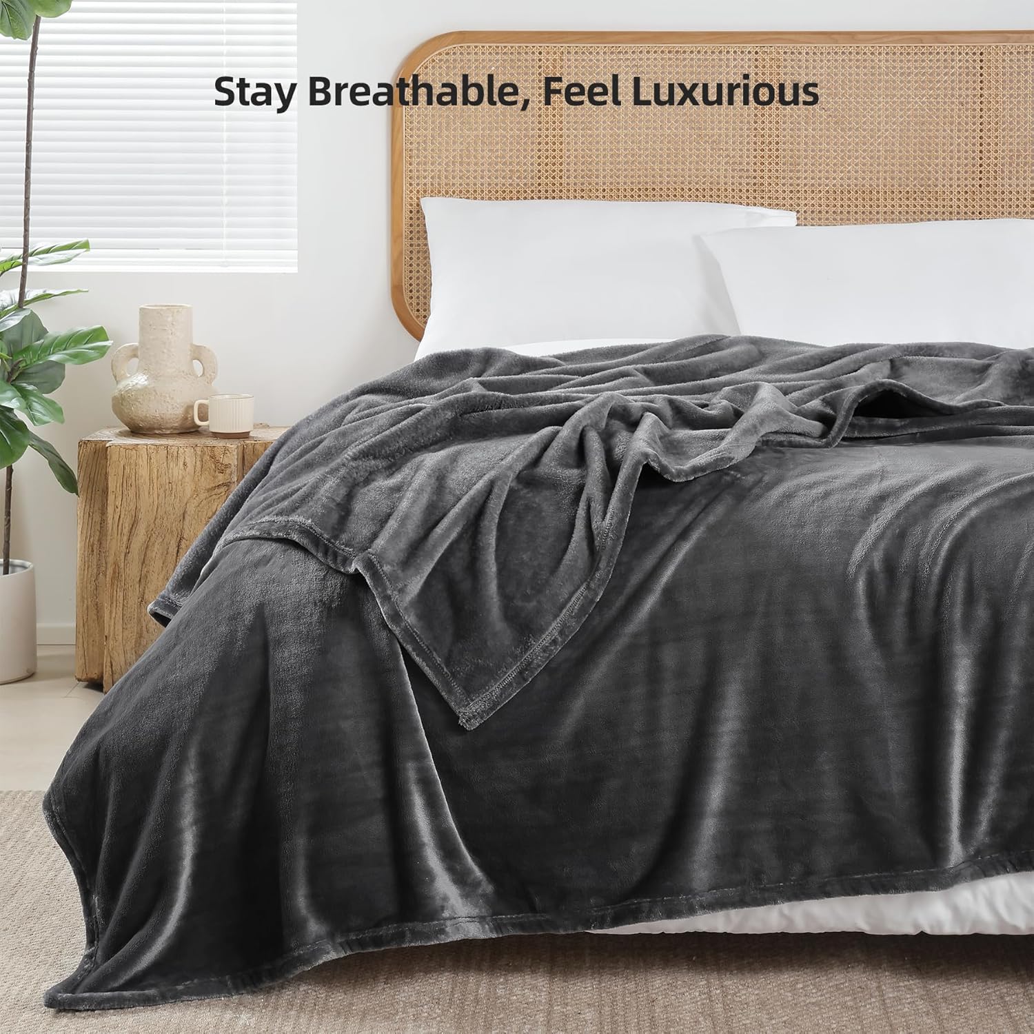 Dark Grey Fleece Throw Blanket for Couch Sofa, Soft Warm Fuzzy Cozy Blankets for Women Men Gift, Plush Microfiber Flannel Blanket Suitable for All Seasons, 50x60 Inches - Image 2