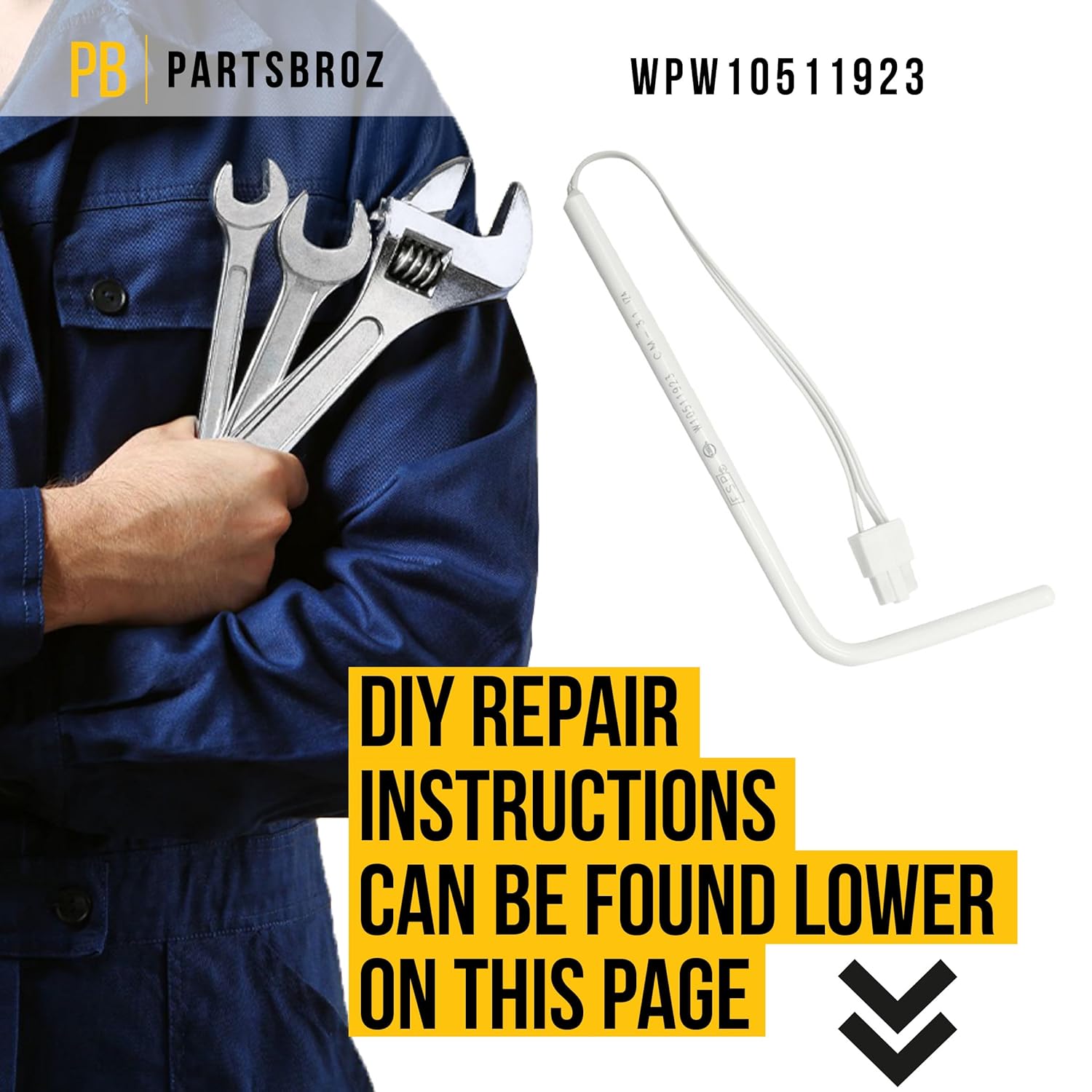 PartsBroz WPW10511923 Ice Maker Bin Temperature Sensor - Compatible With Whirlpool KitchenAid Kenmore Jenn-Air Ice Maker Refrigerator - Replaces AP6022509 W10511923 3021097 PS11755842