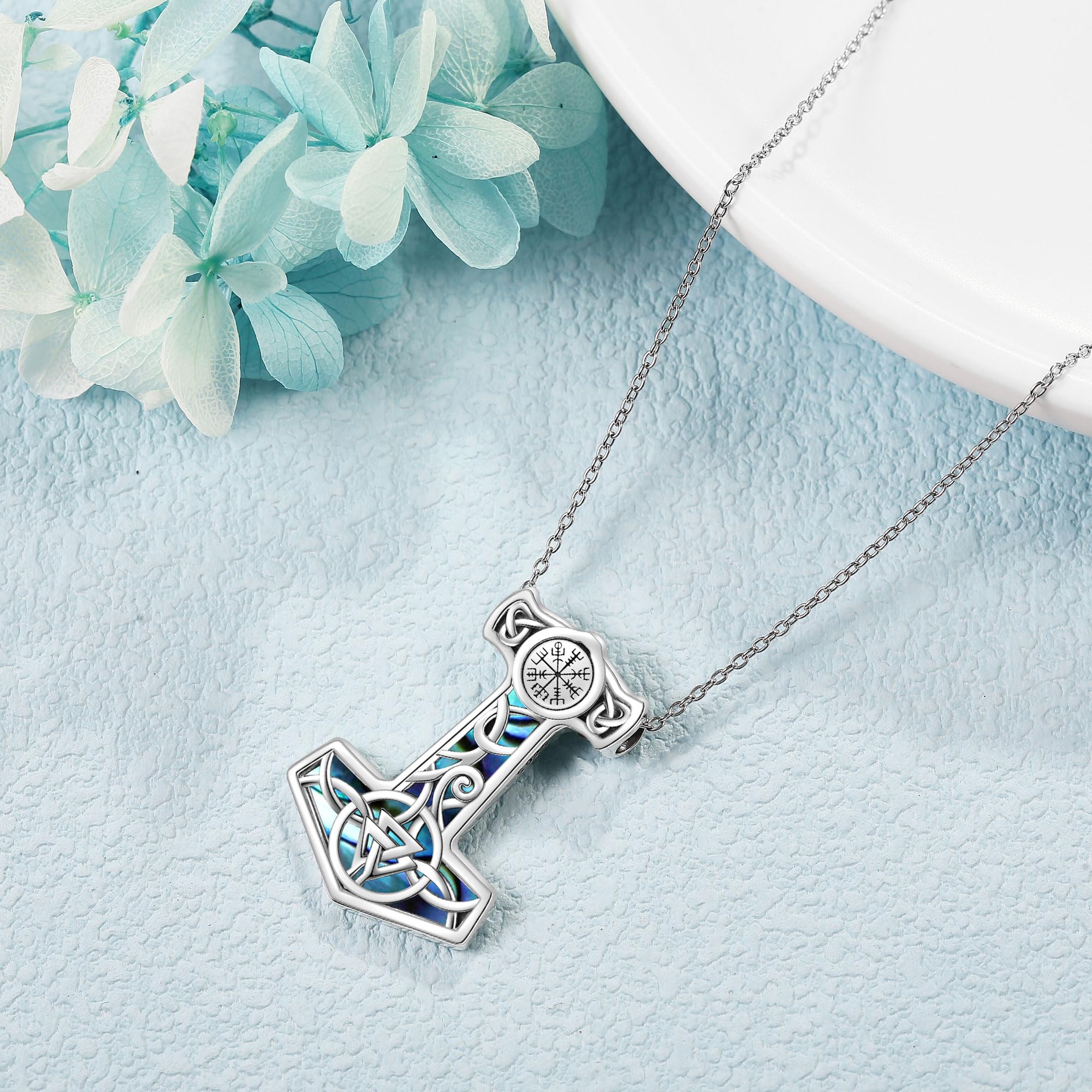Thors Hammer Halskette Sterling Silber Mjolnir Wikinger Kompass Anhänger Halskette Schmuck Geschenke für Frauen Freundin
