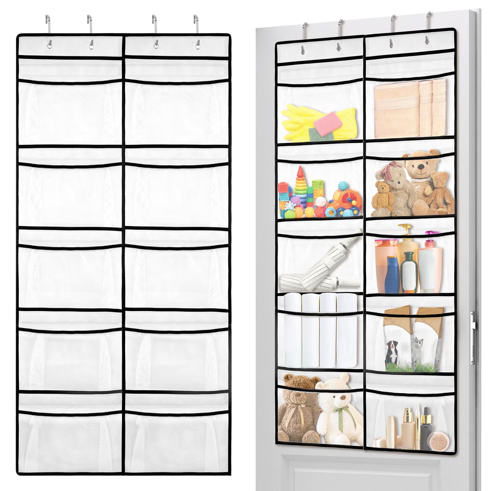 AiQInu Colgando Organizer z 10 kieszeniami z siatki i 4 haczykami, składana półka wisząca, organizer do szafy w akademiku, Baño, Cocina, Oficina (125 x 55 cm)