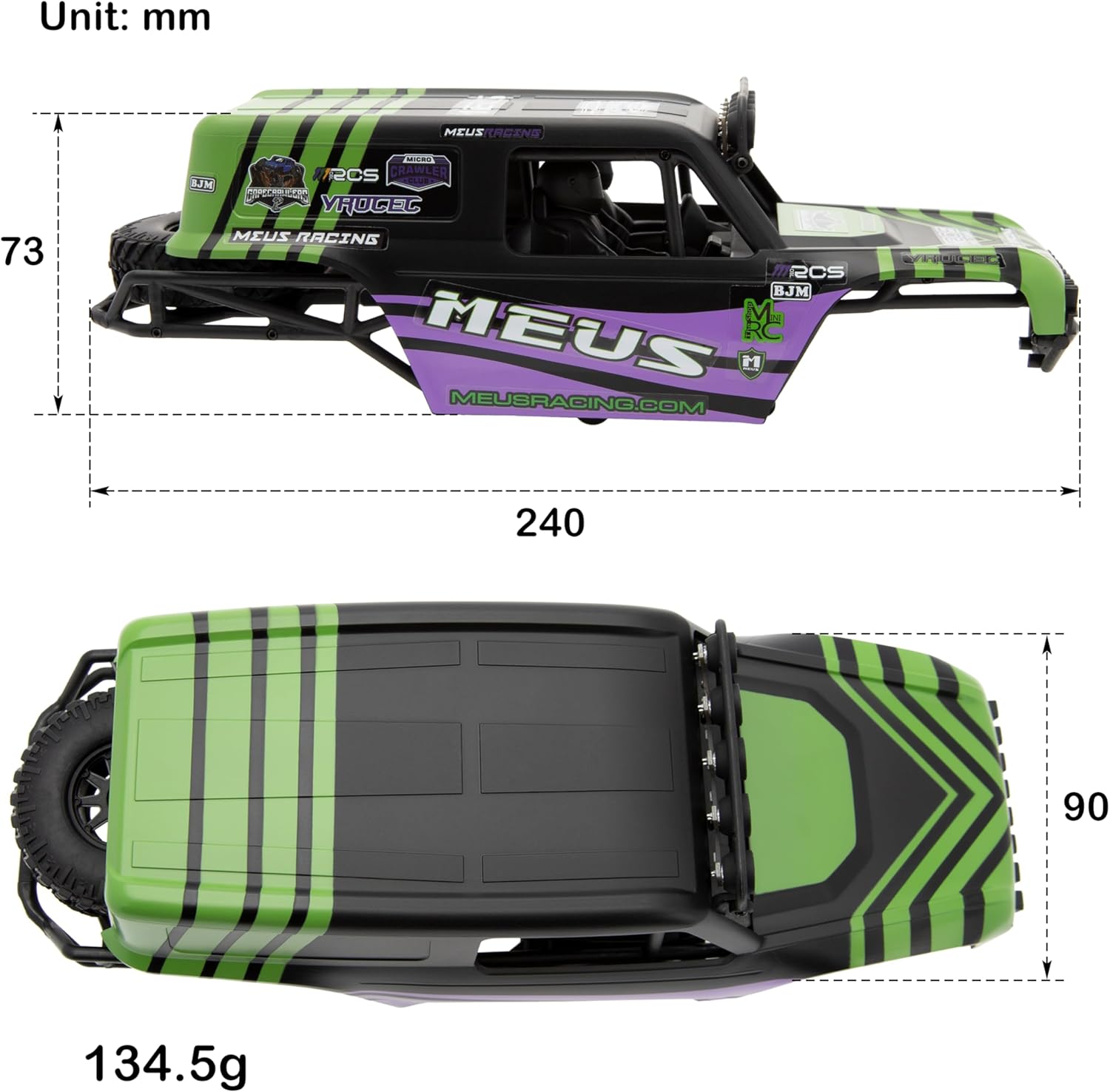 MEUS Racing MB18 TRX4M Body & Chassis Kit for Traxxas TRX4M Defender Bronco K10 F150 High Trail 1/18 RC Crawler Upgrades Parts (Green&Purple)