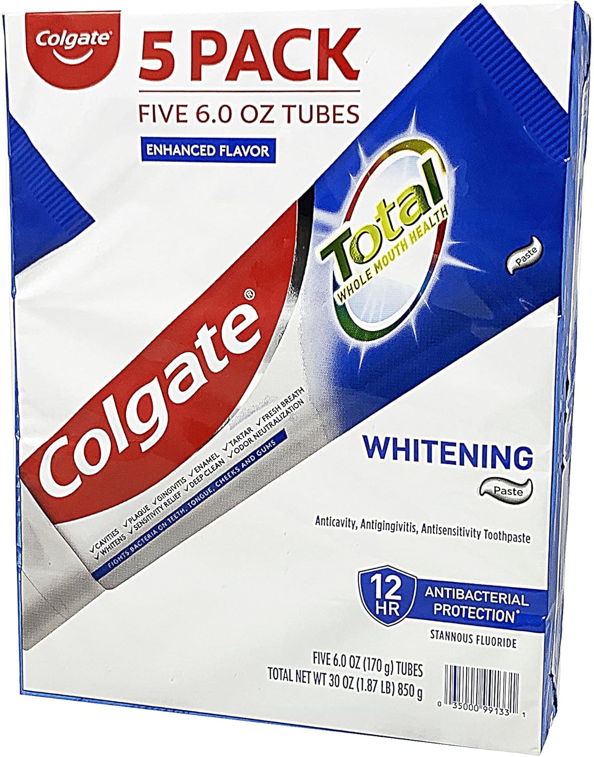 Colgate Total Whitening Toothpaste, 6 Ounce (Pack of 5) Health & Household