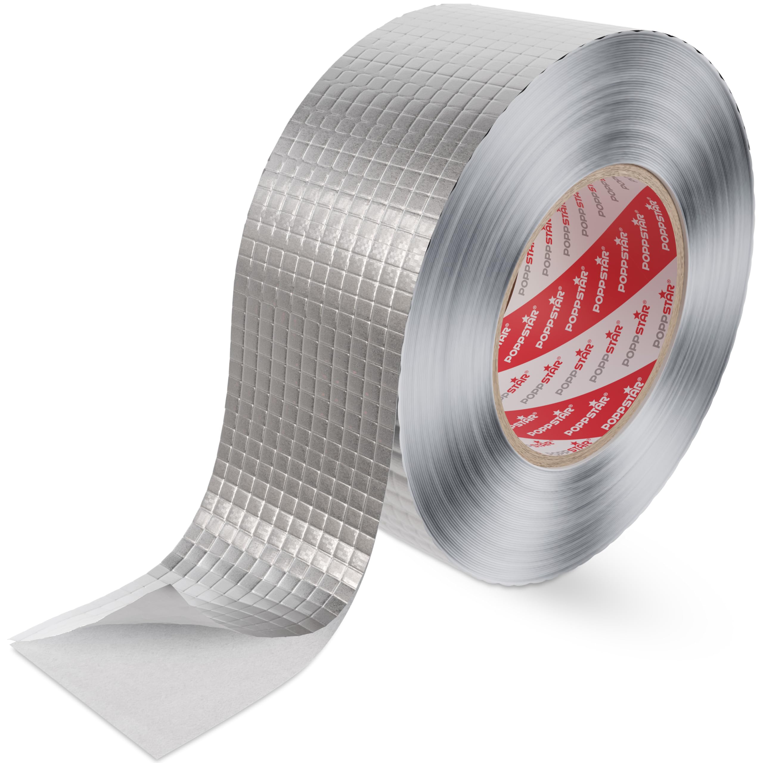 POPPSTAR Cinta adhesiva aluminio con malla (50m x 48mm) cinta adhesvia plateada para aislamiento y como barrera de vapor para lavaplatos