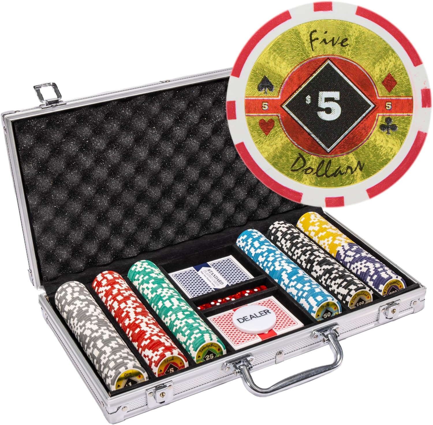 300-piece Aluminum Black Diamond Poker Chip Case - 14-gram Heavy Clay Composite Set - Casino Chips for Texas Holdem, Blackjack - Betting Game Accessories