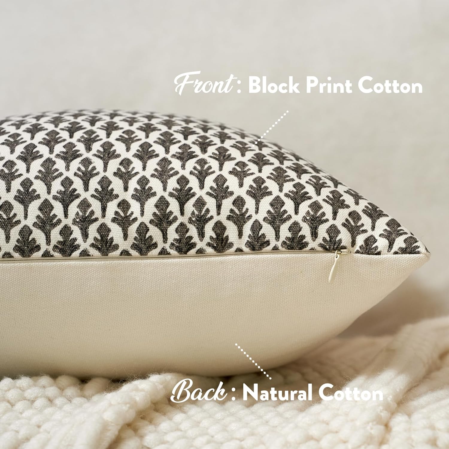 FIOUOVO Floral Pillow Covers 20x20 Pillow Cover Block Print Couch Pillows for Living Room Decorative Neutral Accent Throw Pillow Covers, 1PC, Charcoal Black