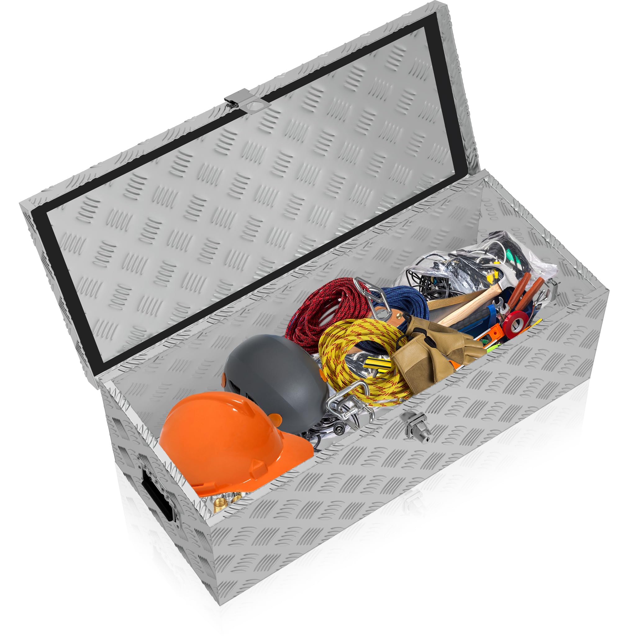 FIVMEN Caja de aluminio con tapa, caja de transporte de aluminio, caja de herramientas con cerradura, llaves y asa, caja de herramientas de transporte, caja de aluminio, 80 x 22 x 23 cm, color
