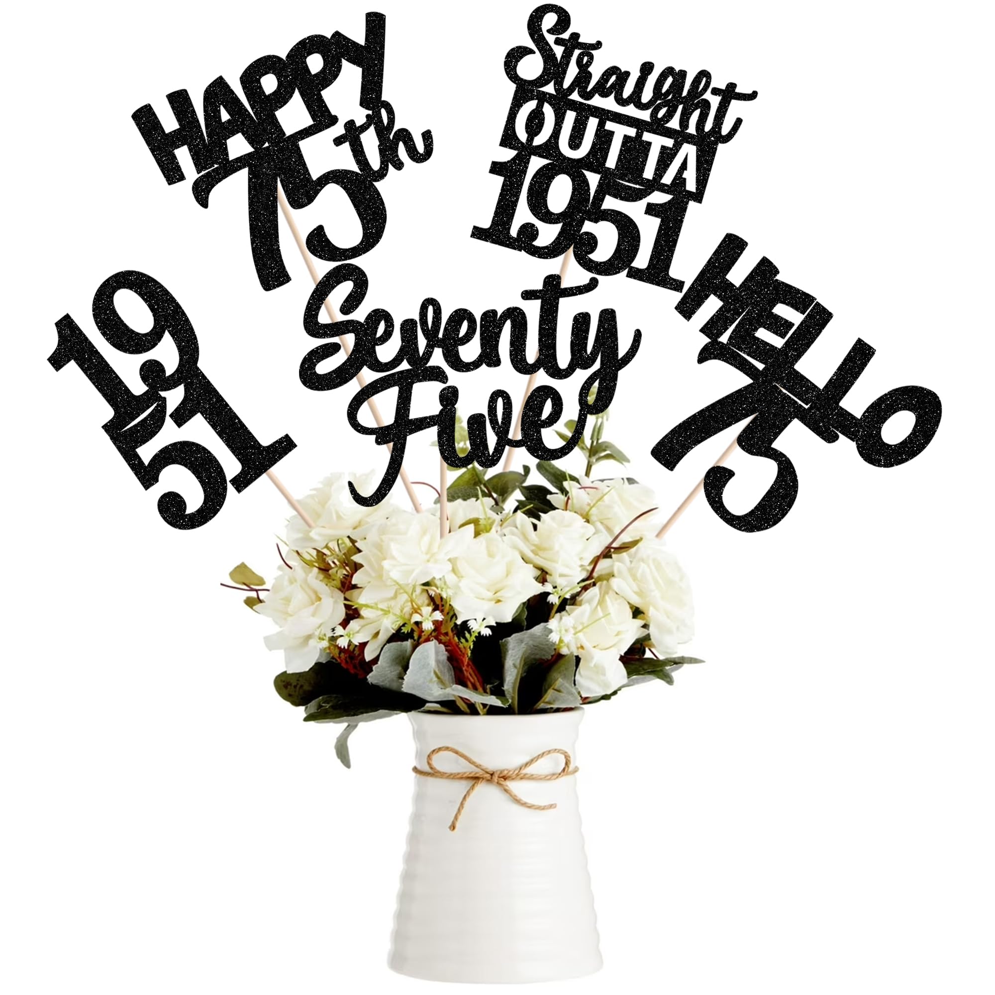 15 PCS 75th Birthday Centerpiece Sticks Seventy Five Happy 75th Straight Outta 1951 Table Flower Centerpieces Sticks Cheers to 75 Floral Decorations for 75th Birthday Party Centerpieces Supplies Black