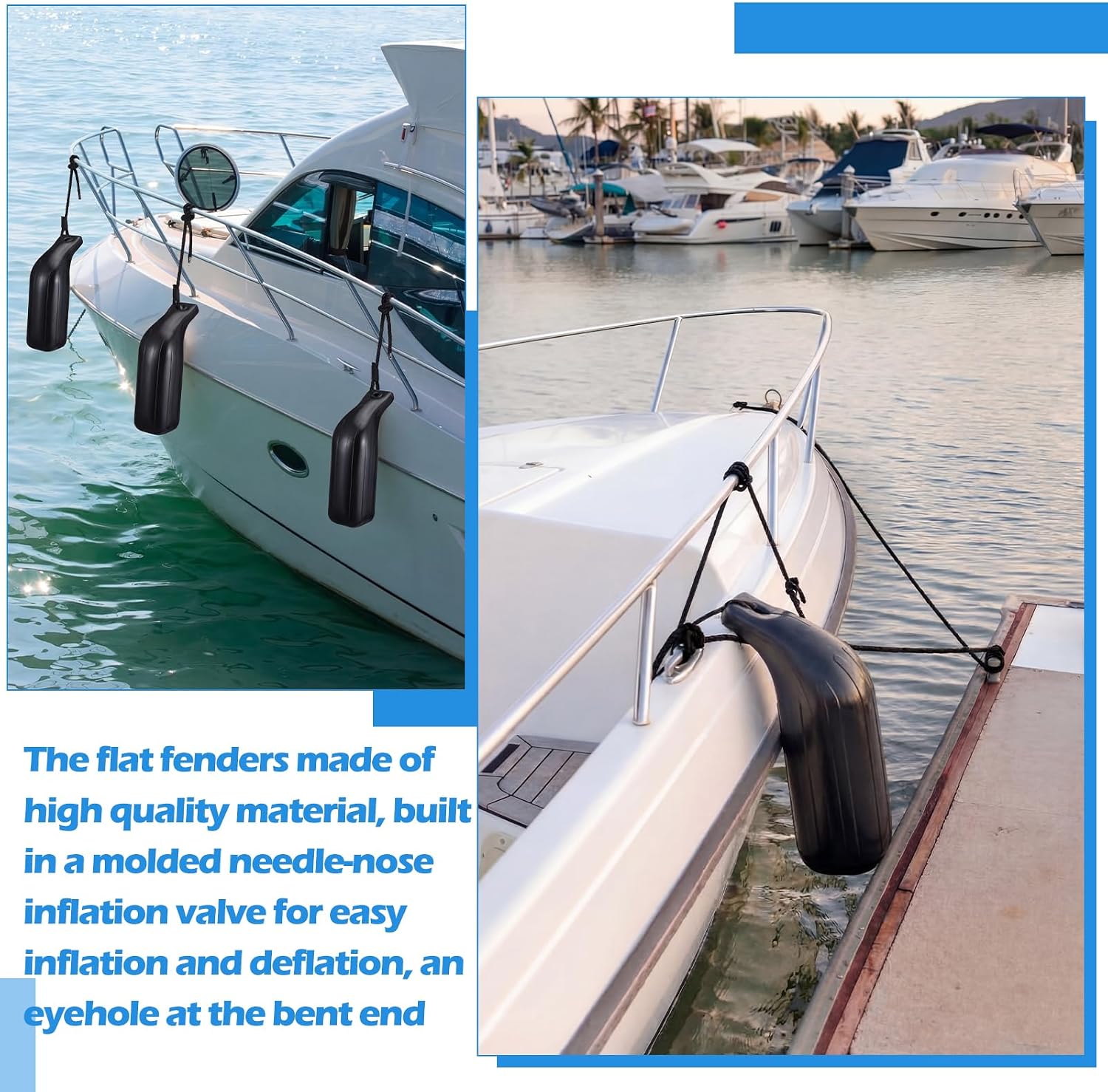 4 Pack Low Freeboard Boat Fenders 5 x 16 Inch Black Boat Bumpers Protect Top Gunwale and Side for Docking Boats