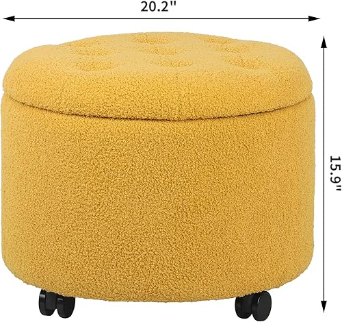 Miniatura 3 de Decent Home Otomana redonda de almacenamiento con ruedas, taburete de terciopelo de peluche con botones copetudos para sala de estar y dormitorio,