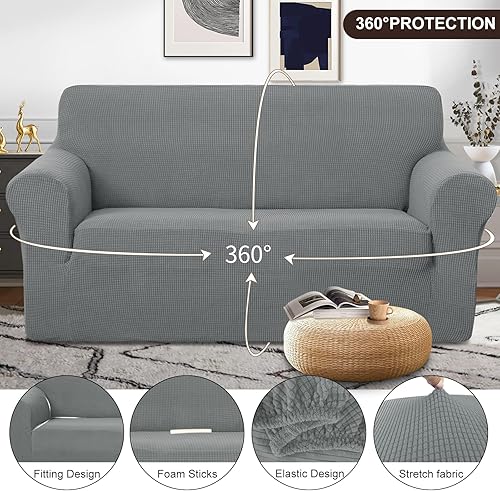 Miniatura 79 de U-NICE HOME Funda elástica para sofá de 2 plazas, funda protectora de muebles para sofá de 2 plazas, apta para mascotas (sofá biplaza, beige)