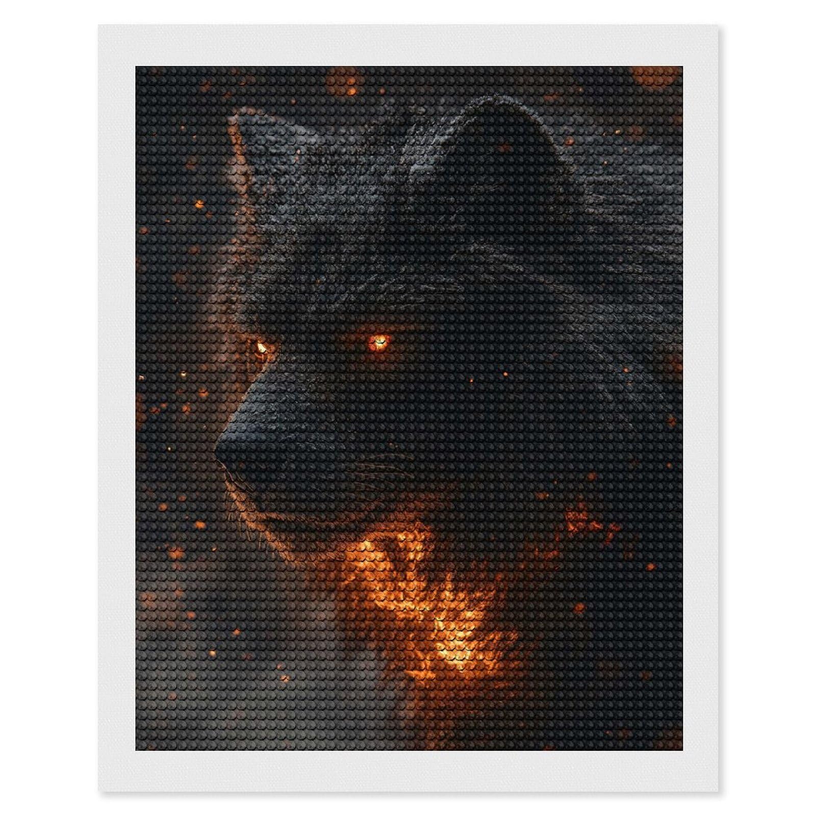 Junmoney Fiery Wolf with Glowing Eyes Diamond Art Kit 16"x20", Gift Idea, for Family Craft Time, Mindful Craft Activity, Boho Decor, Relaxing DIY Hobby