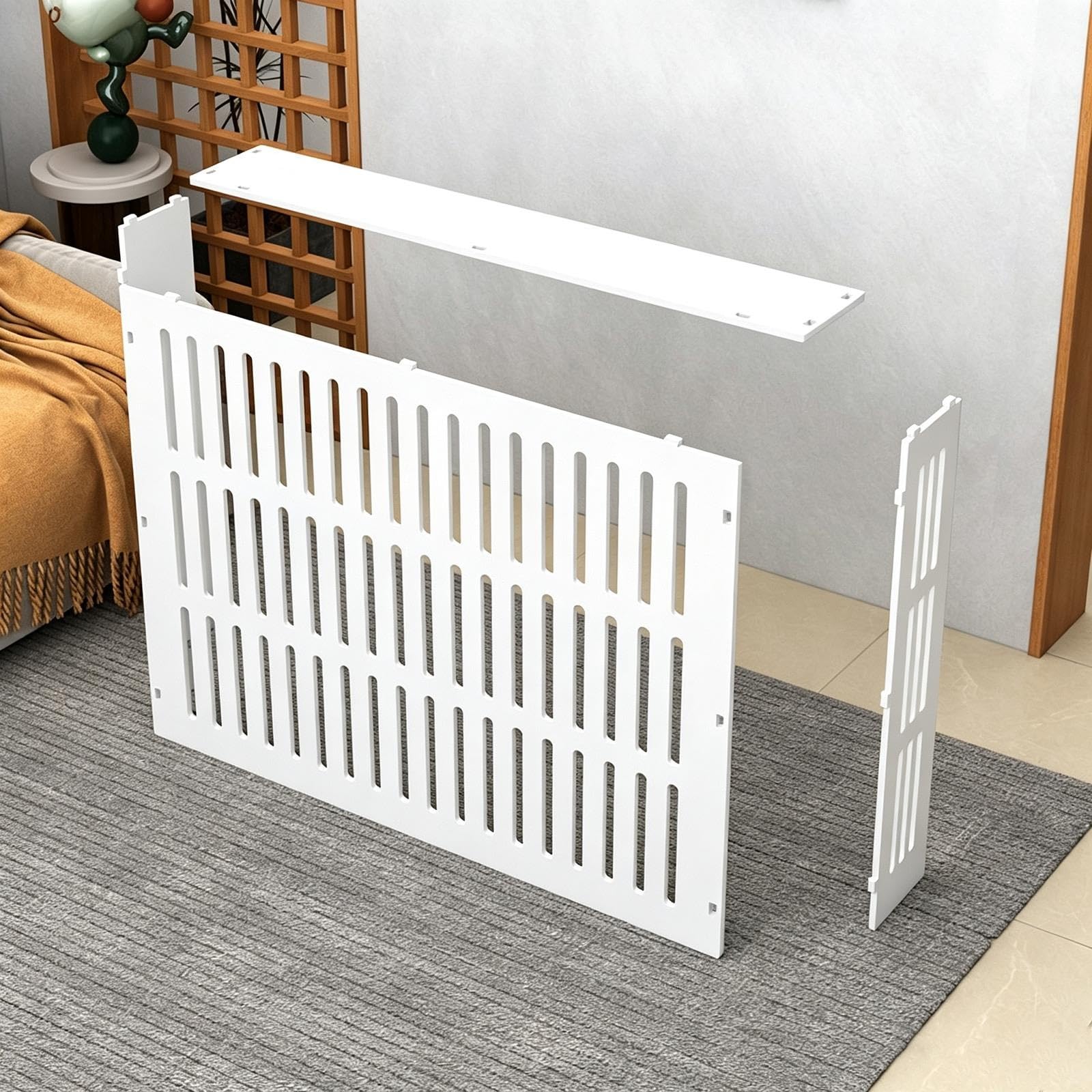 Moderno copritermosifone con ripiano e griglia ventilata in PVC composito