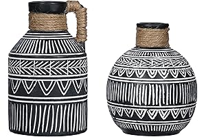 TERESA'S COLLECTIONS Black Terracotta Ceramic Vases Set of 2 for Home Decor