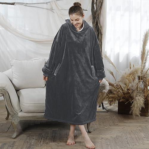 Miniatura 3 de AmyHomie Manta con capucha, manta de sherpa de gran tamaño, manta con capucha y bolsillo para adultos, niños y adolescentes