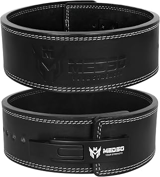 MEDSO Weightlifting Powerlifting Leather Belt 10-13MM Thick 4" Wide Lever Belt Back Support For Squat Deadlift Strength Training Men Women