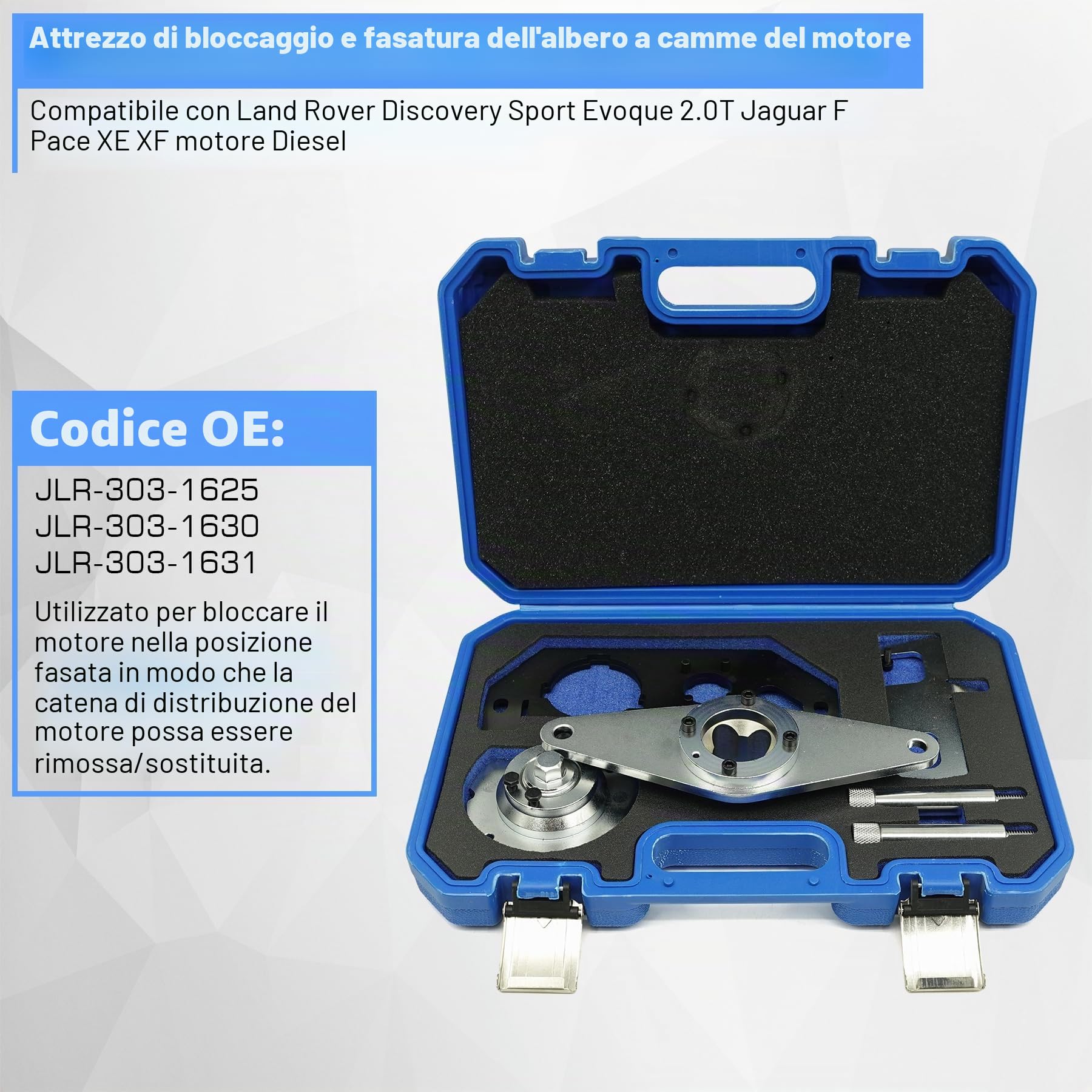 Attrezzo Bloccaggio Albero a Camme JLR-303-1625 per Land Rover | Kit messa in fase motore compatibile con Jaguar 2.0 Diesel, Discovery Sport, Evoque, F-Pace, XE e XF