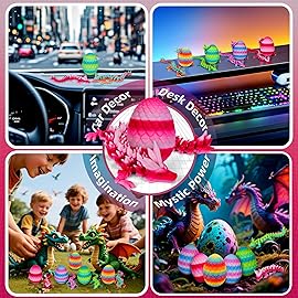 TBOLINE 4PCS 3D Printed Dragon Egg, Christmas Stocking Stuffers for Kids, Articulated Crystal Animals Fidget Toy
