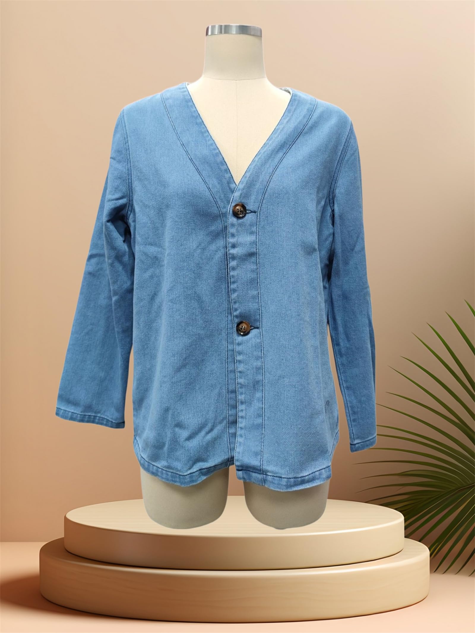 Cárdigan Vaquero clásico con Botones para Mujer | Abrigo ligero, transpirable y elástico, de corte informal y relajado, chaqueta vaquera de manga larga con cuello en V