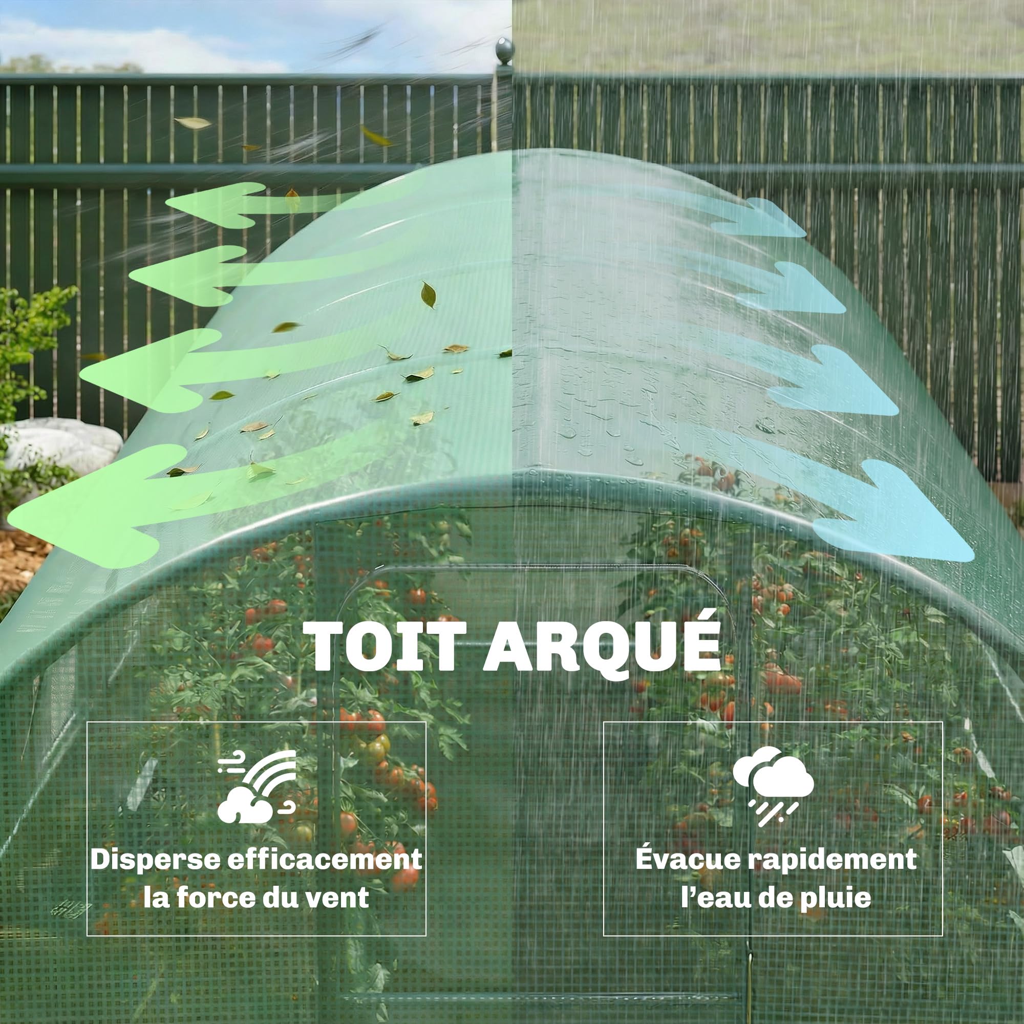 Outsunny Serre Tunnel de Jardin 12m² 295x400x200cm Cadre Acier galvanisé Porte 8 fenêtres bâche PE 140 g/m² Vert