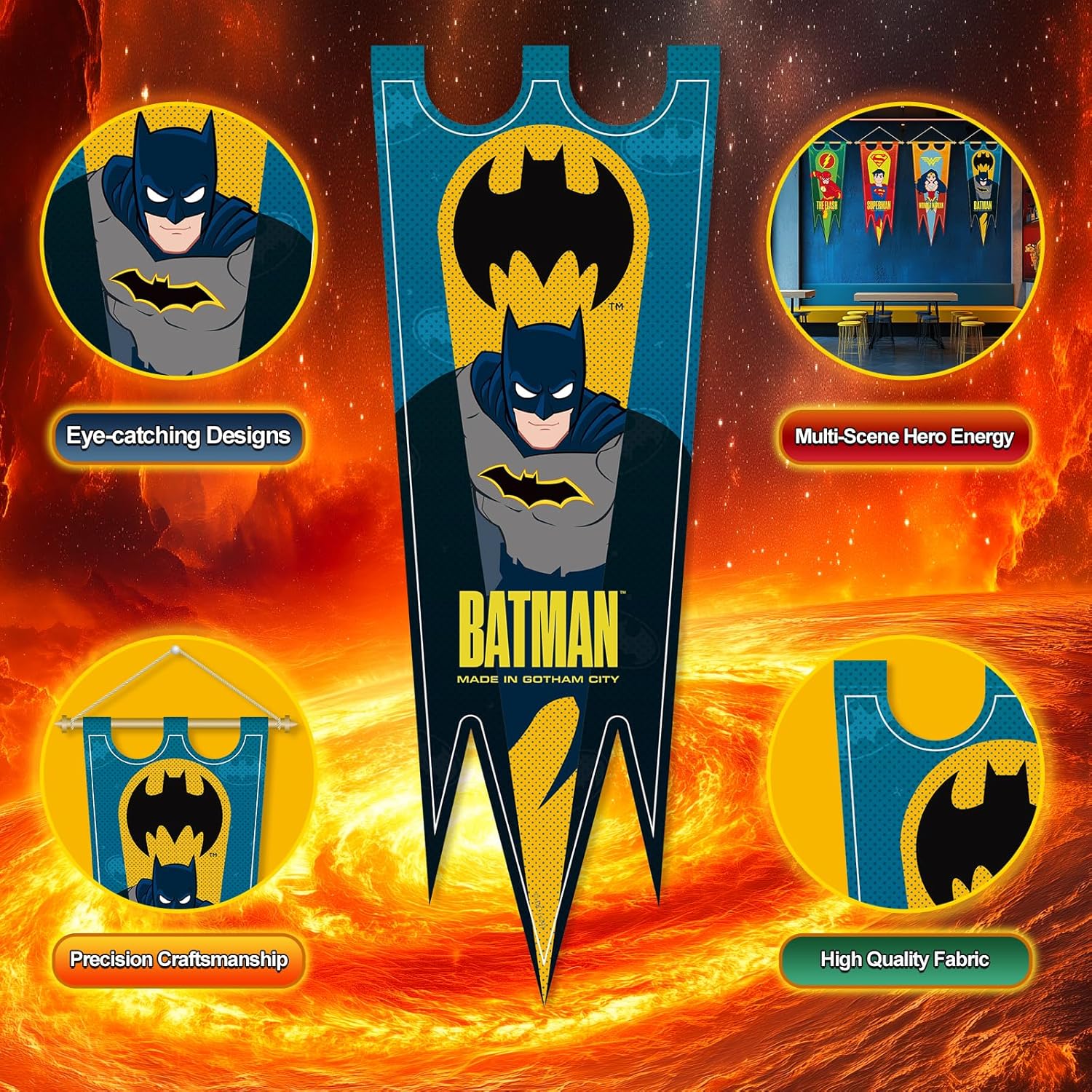 Heroes Party Banner Flags Set, Heros Theme Room Wall Art Hanging Pennant Flag, Kids' Birthday Party Decor, School Classroom Decor, Clutural Office Wall Decoration Flag Decor