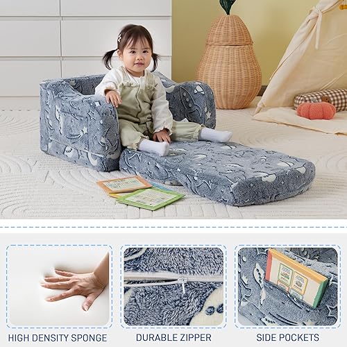 Miniatura 4 de Silla y sofá grueso y cómodo para niños, sofá plegable de felpa suave 2 en 1 para niños, sofá convertible a tumbona para niños pequeños
