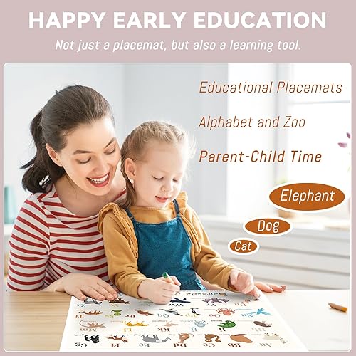 Miniatura 5 de Artistic - Paquete de 40 manteles individuales adhesivos con 2 diseños lindo zoológico y alfabeto ABC, manteles individuales desechables para bebé,
