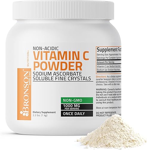 Bronson Labs cristales de vitamina C, 1000 mg (ascorbato de sodio no acídico), No Model Number, 1