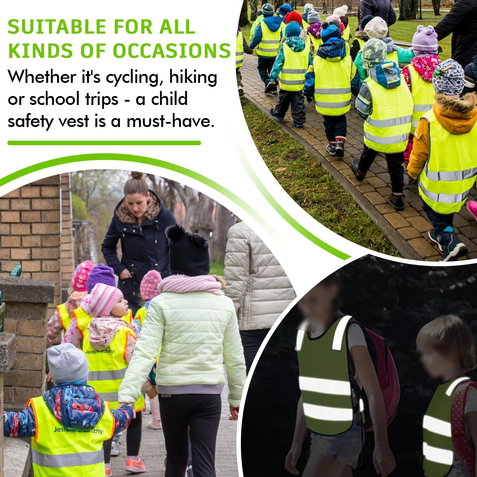 Gilet De Sécurité pour Enfants, 10 Pièces Gilets de Sécurité pour Enfants, Gilet de Sécurité Enfants Réfléchissant pour Vélos pour Enfants (3-12 Ans), pour Course en Extérieur, Cyclisme, Sport