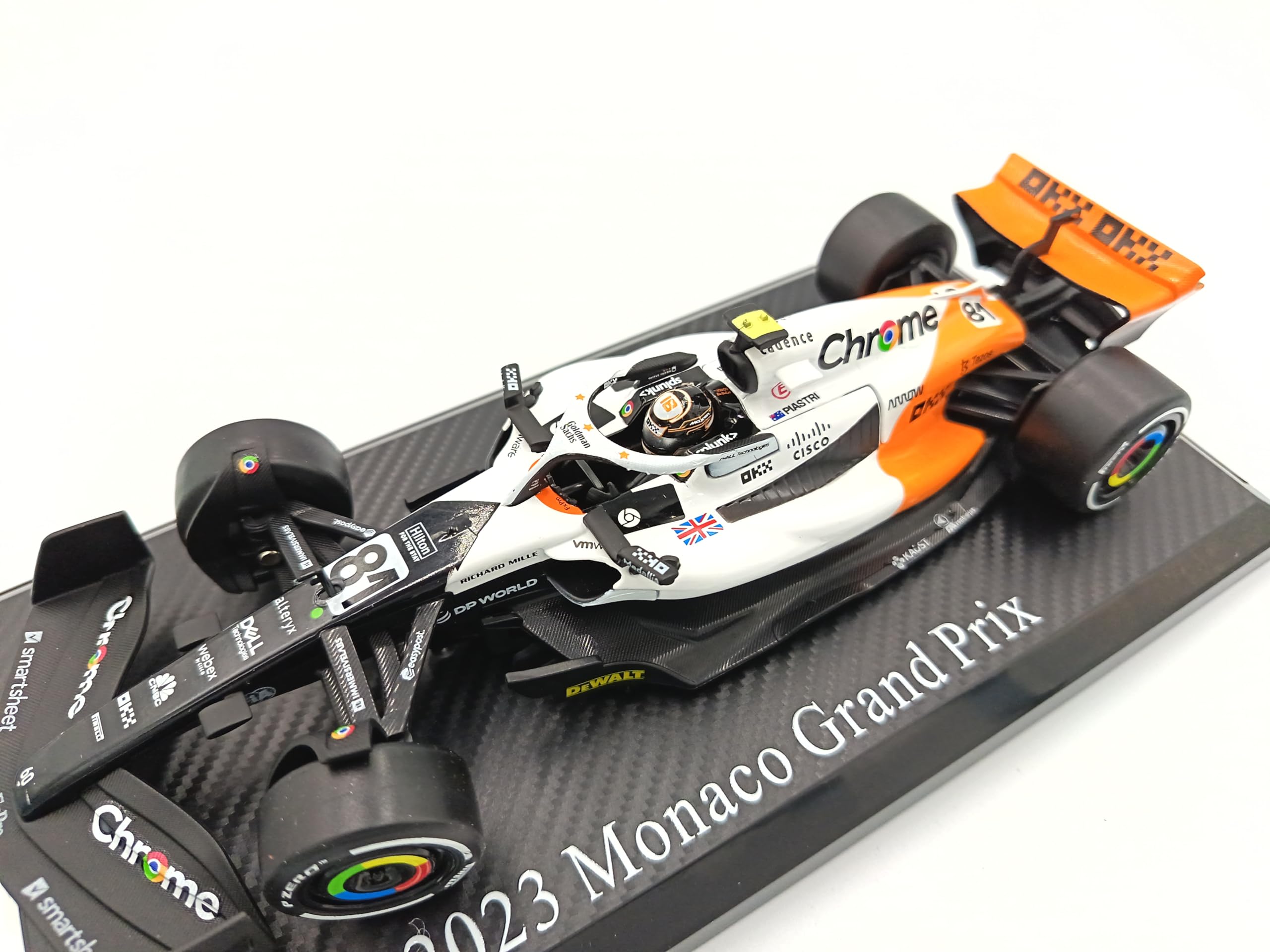 Coche de Fórmula 1 a Escala 1:24 con Casco de piloto, Compatible con McLaren MCL60 Piastri #81 2023 Gran Premio de Mónaco 10.º - CCA 81-68203