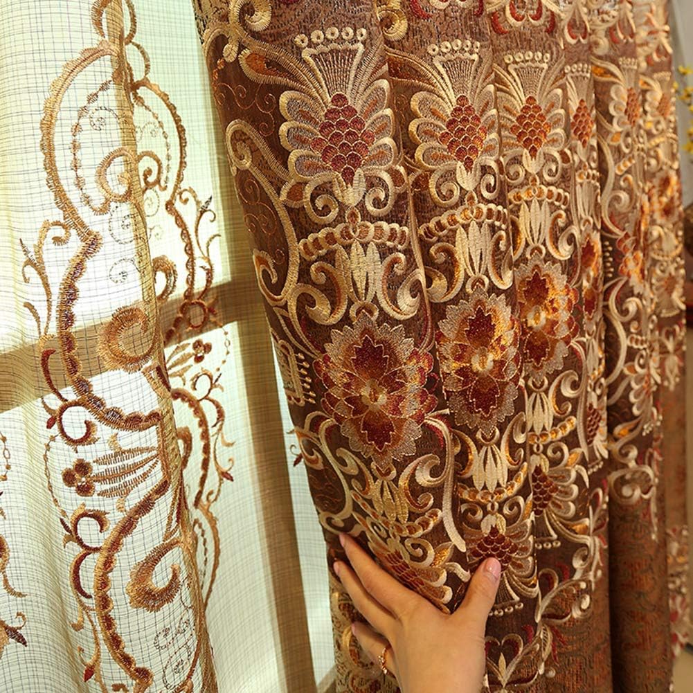 ELKCA Jacquard Waterfall Valance(59",Rod Pocket) and Curtain (52"x96", 2 Panels,Grommet Top)