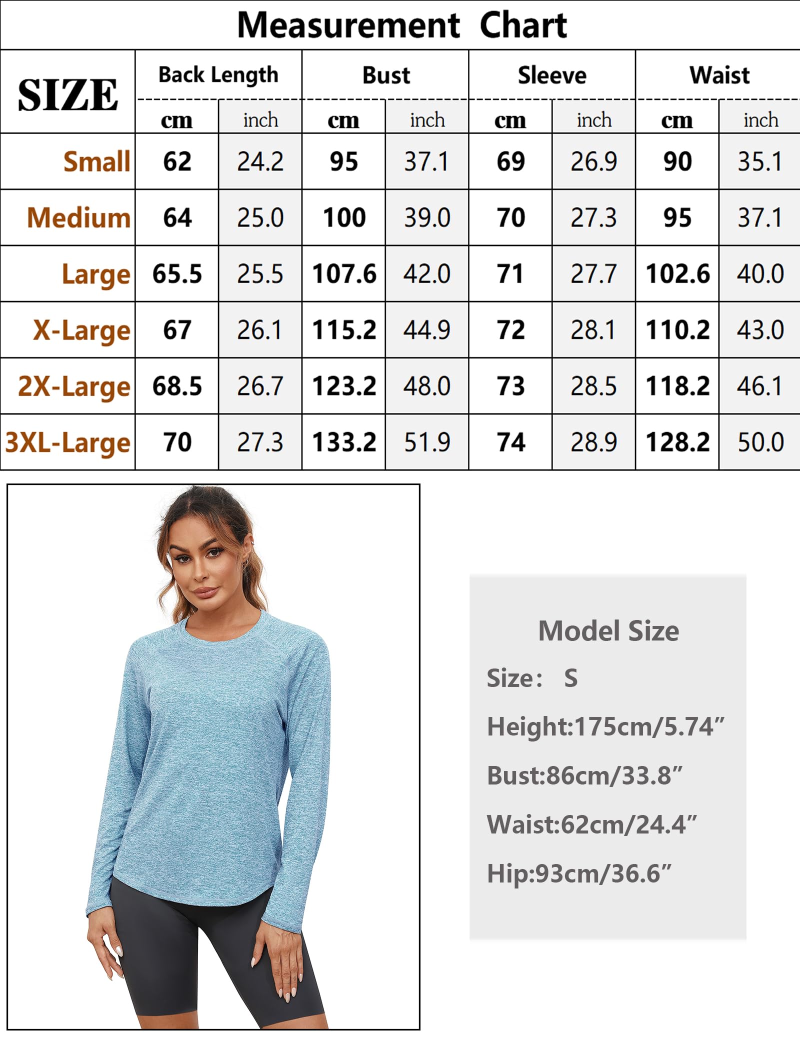 Gyabnw Camiseta Deportiva Mujer Camisa de Manga Larga con Cuello Redondo para Fitness Yoga Correr y Pilates