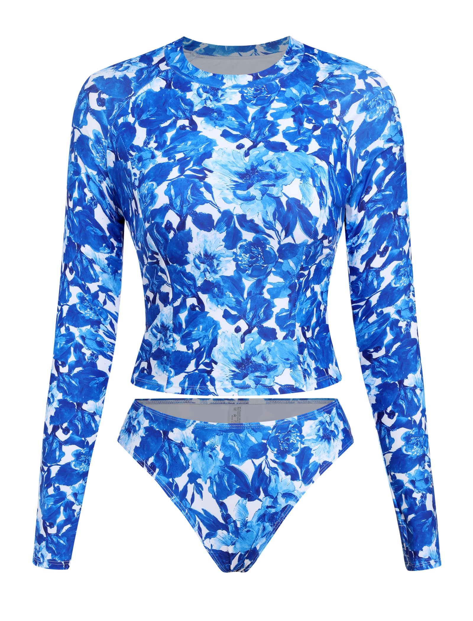 ZAFUL Women Long Sleeve Rash Guard Two Piece Bathing Suit with Briefs