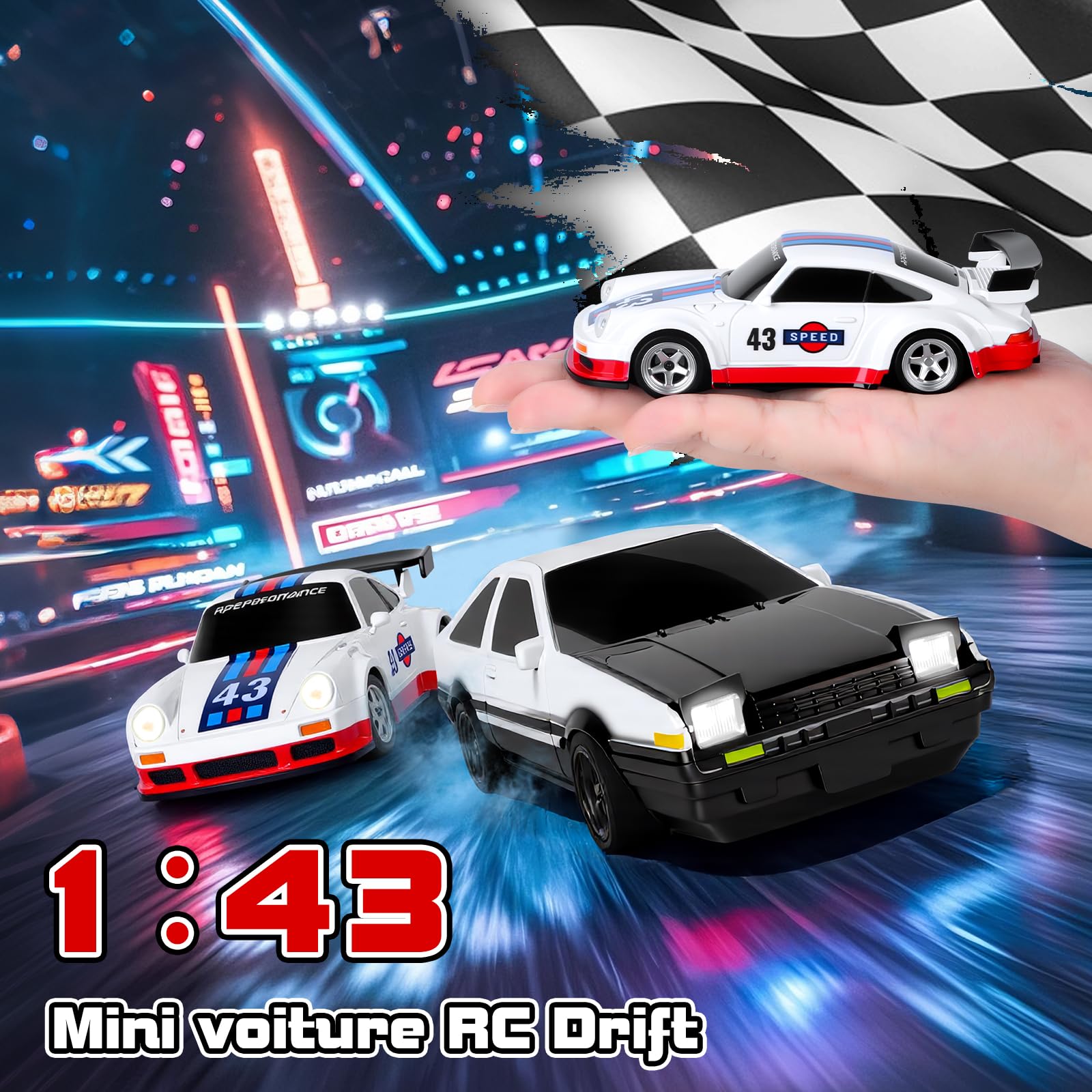 Joellfuner Voiture Télécommandée Drift Pro, 1:43 Mini RC Drift Car, 4WD Dérive Car, Mini Voiture Télécommandée avec Gyros, 15km/h, Cadeau de Jouet pour Les Enfants de Plus de 14 Ans (Gyroskop)