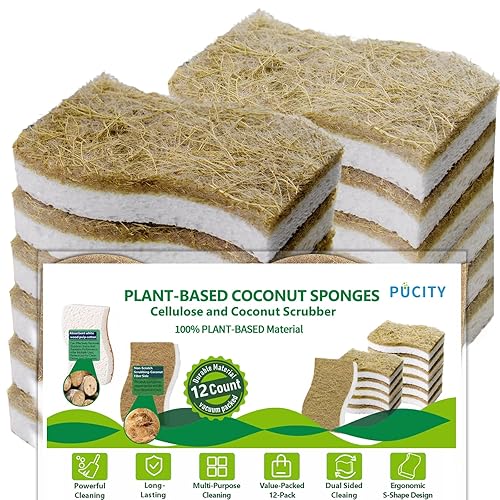 Sponges Kitchen Natural Dish Sponge Plant-Based Biodegradable Compostable Cellulose with