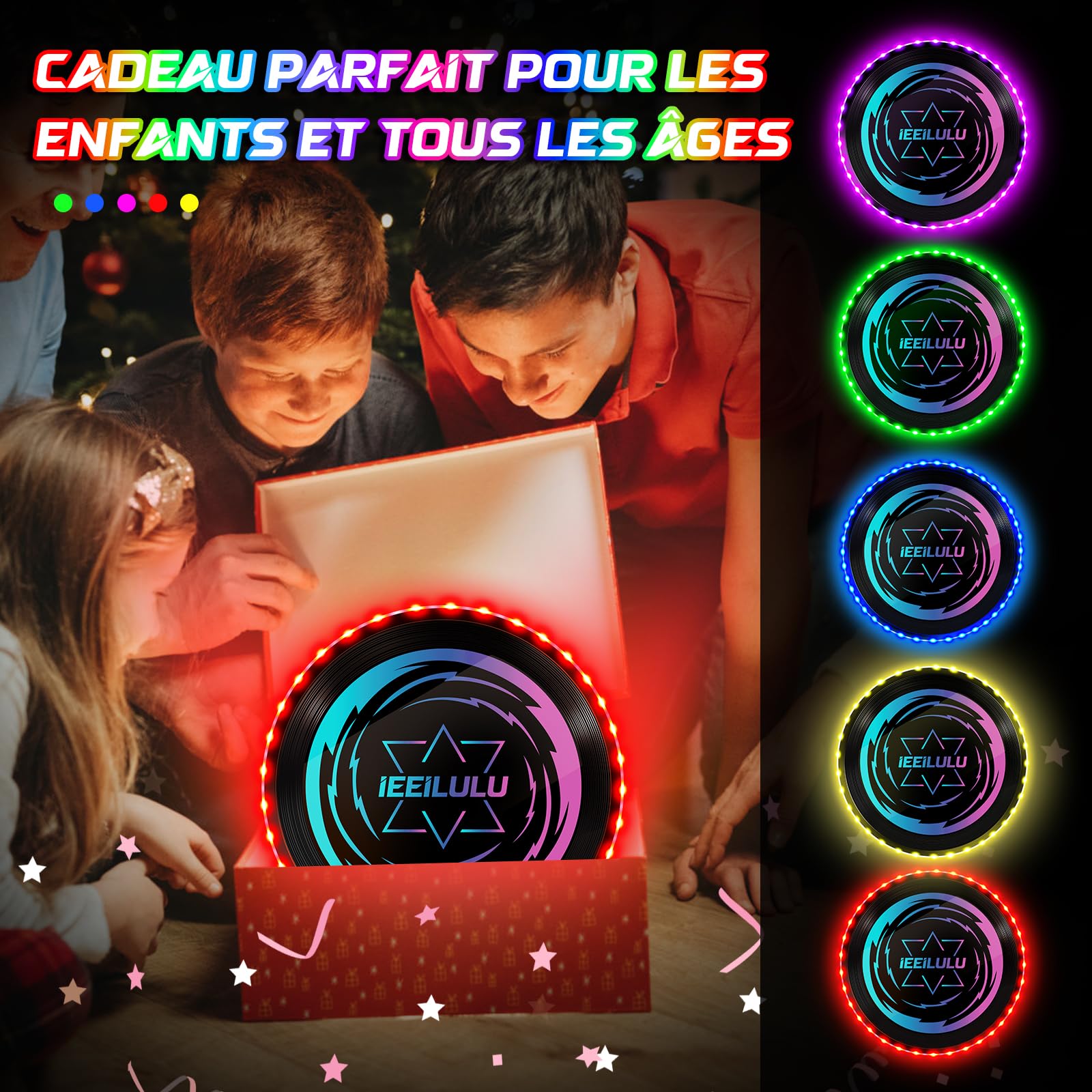 IEEILULU Disque Volant Lumineux, Ultimate Frisbee, Frisbee Lumineux avec 49 Lumières LED, Réutilisable, LED Disque Volant Compétition Funsport pour Adultes Enfants Plage Pelouse Extérieur