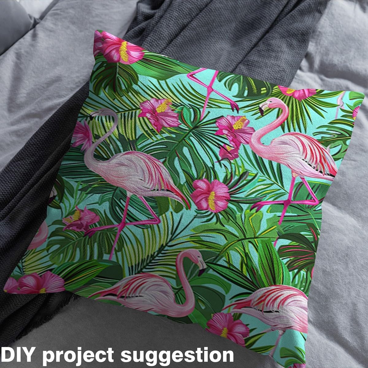 jejeloiu Flamingo Upholstery Fabric for Chairs, Beach Green Palm Leaf Fabric by The Yard, Pink Tropical Floral Decorative Fabric for Upholstery and Home DIY Projects, 2 Yards, Teal
