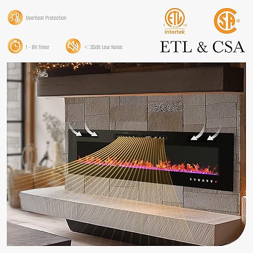 Miniatura 8 de Sophia & William Chimenea eléctrica ultrafina de 72 pulgadas y montaje en pared, calentador de chimenea ultra delgado de 3.19 pulgadas con control