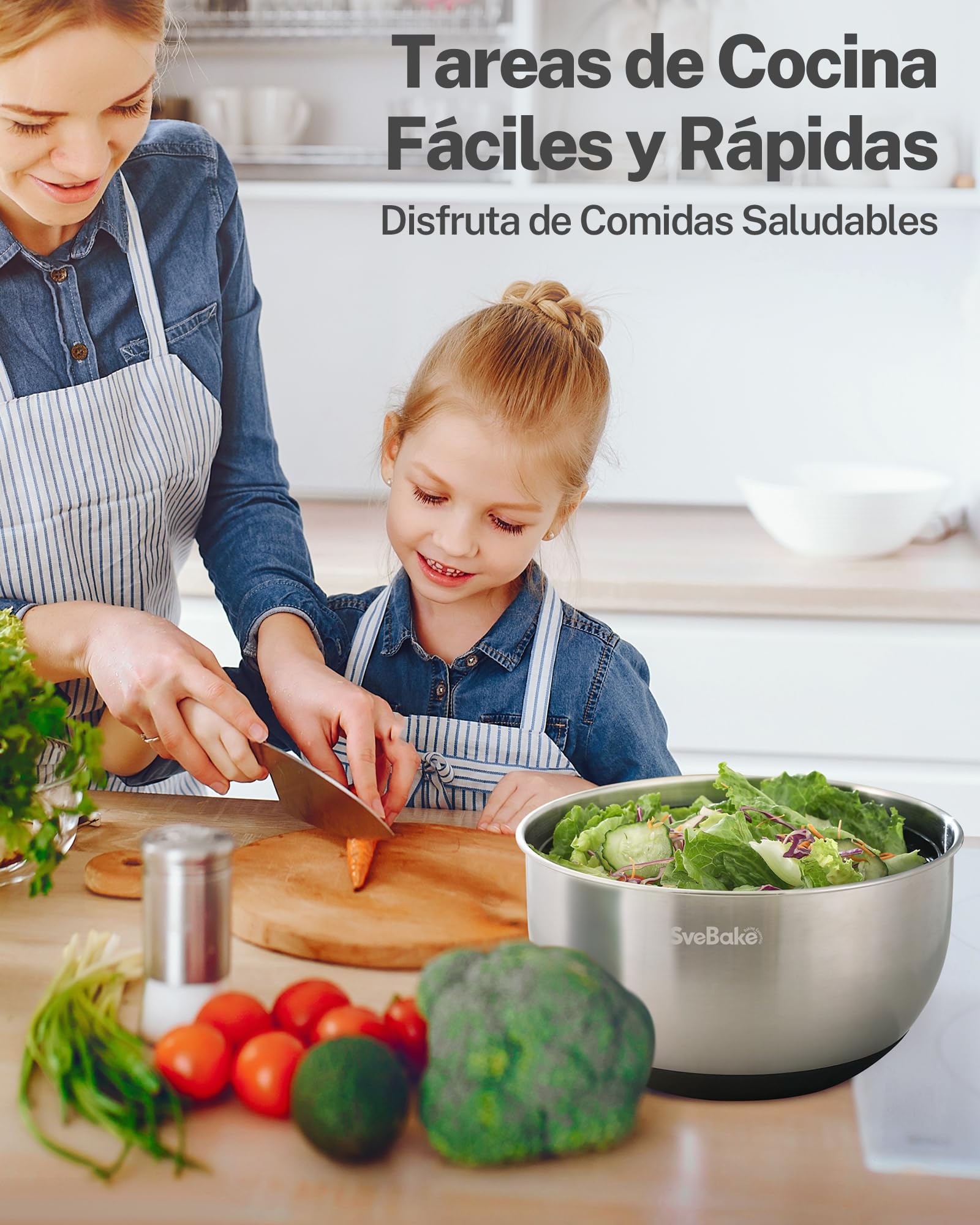 SveBake Centrifugadora Lechuga Acero Inoxidable con Botón de Parada, 5.3L Escurridor Verduras con Base Antideslizante, Escurridor Ensalada Sin BPA