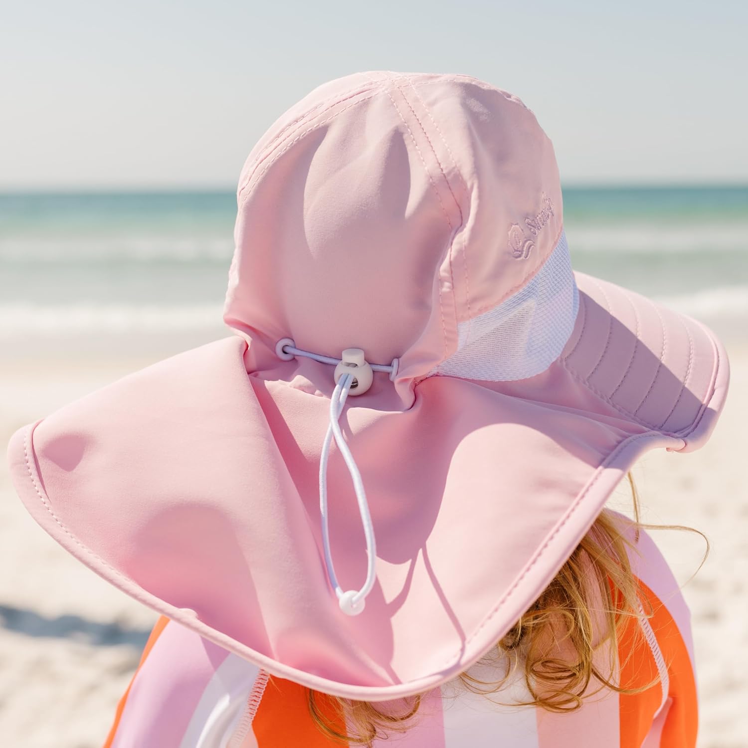 SwimZip Kids UPF 50+ Sun Protection Sun Hat with Wide Brim Front & Ear/Neck Flap Pink