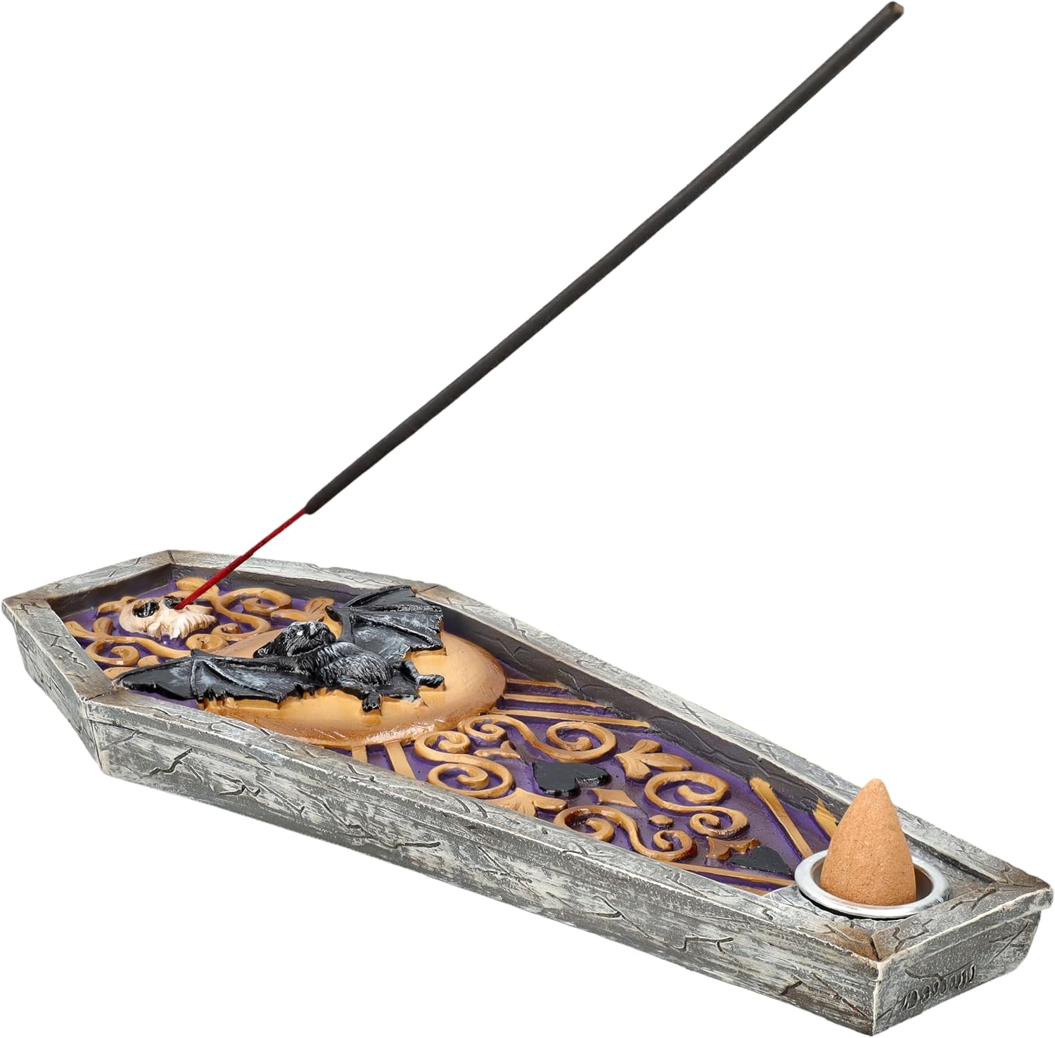 Pacific Giftware Bat in Coffin Incense Burner, 8.5 Inches Length, Decorative Incense Holder