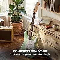 Vista 3 de Fender Squier Sonic Stratocaster - Paquete Surf Green con amplificador Frontman 10g, bolsa de concierto, cable, correa, afinador, púas y DVD