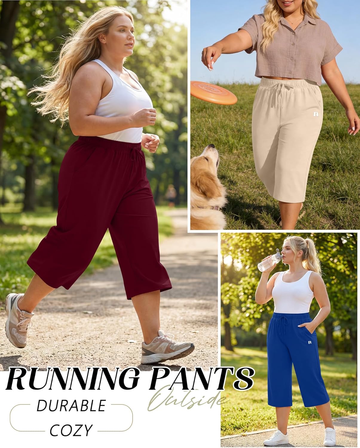 Neer 3 Pack Women's Plus Size Capris,Wide Leg Loose Pants Casual Drawstring Capri Sweatpants Drawstring Pants with Pockets - Image 6