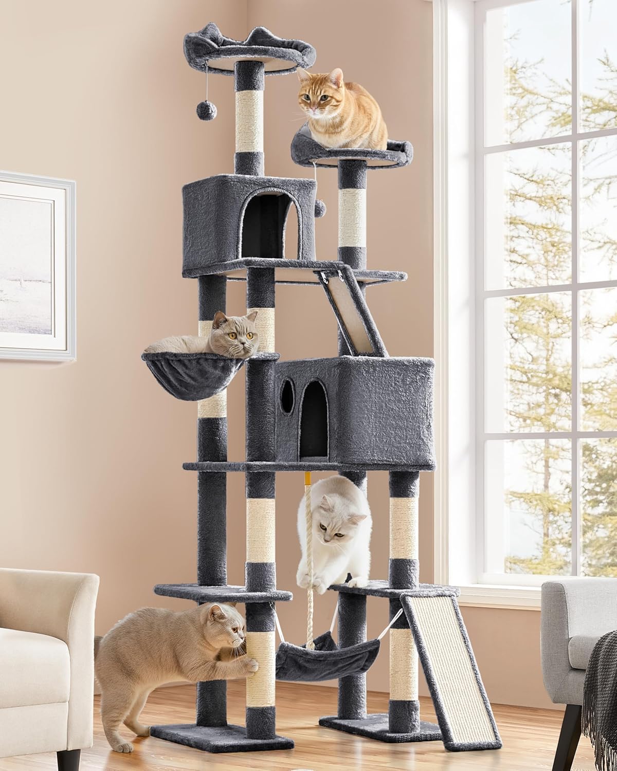 Cat Tree, Lar Tower w/Hmo, 2 Kitty-Ear Perches, 2 Cozy